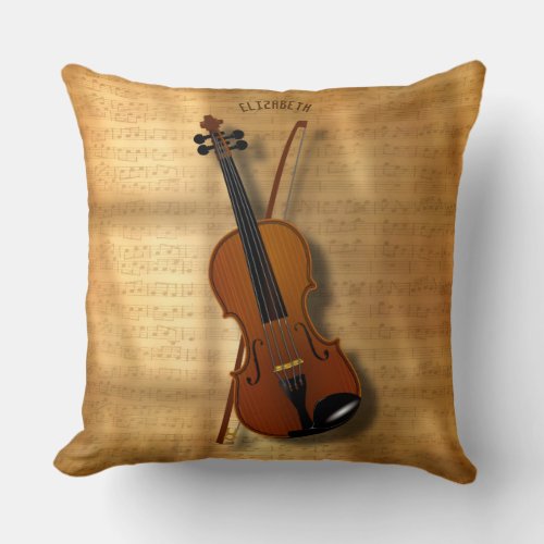 Vintage Classic Violin With A Bow Throw Pillow