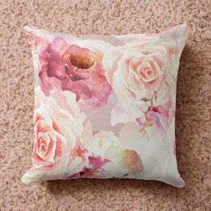 vintage classic watercolor rose floral pattern throw pillow