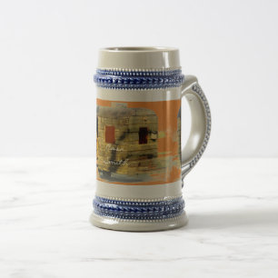 Vintage classic weathered wood caravan beer stein