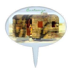 Vintage classic weathered wood caravan cake topper
