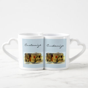 Vintage classic weathered wood caravan coffee mug set