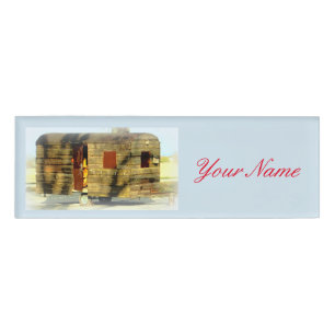 Vintage classic weathered wood caravan name tag