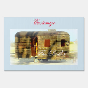 Vintage classic weathered wood caravan sign