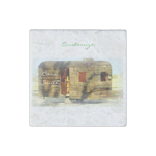 Vintage classic weathered wood caravan stone magnet (Front)