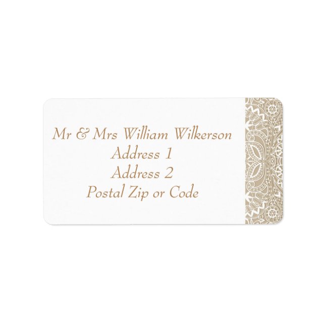 Vintage Classic White Lace Taupe Wedding Address Label (Front)