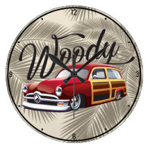 Woody Beach Woodie Surf Club 60's Diner Cafe Wall Clock 
