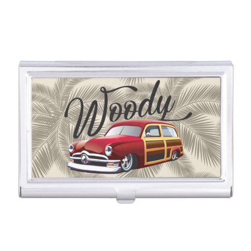 Vintage Classic Woody Wagon  Beach Hot Rod Car Business Card Case
