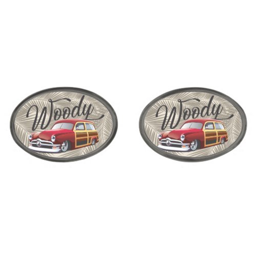 Vintage Classic Woody Wagon  Beach Hot Rod Car Cufflinks