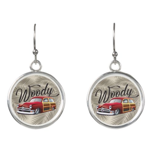 Vintage Classic Woody Wagon  Beach Hot Rod Car Earrings