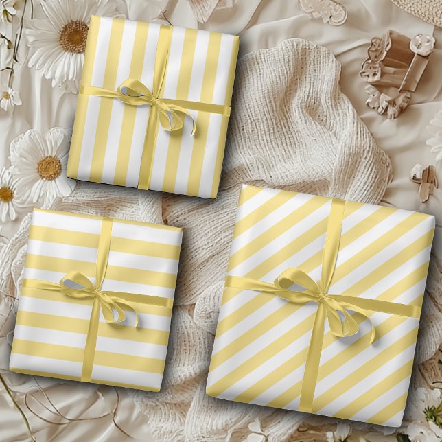 Vintage Classic Yellow & White Stripes  Wrapping Paper Sheets (Creator Uploaded)
