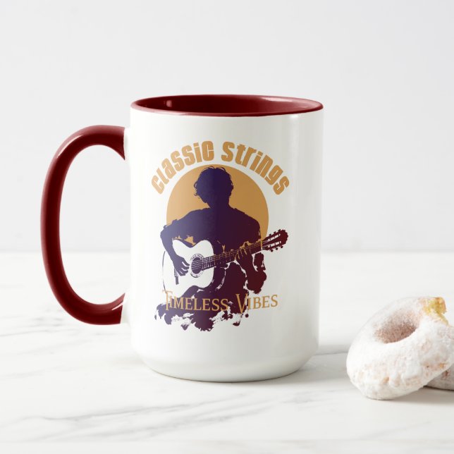 Vintage Classical Guitar Coffee Mug (With Donut)