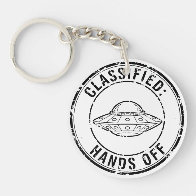 Vintage Classified: Hands Off UFO Keychain (Front)