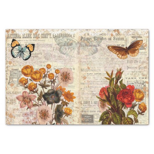 Vintage Classifieds with Butterflies Tissue Paper