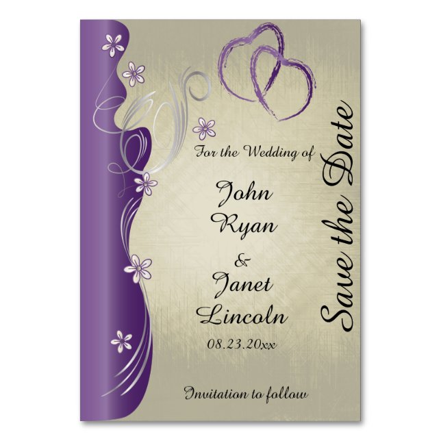 Vintage Classy Curvy Design | Amethyst Purple Table Number (Front)