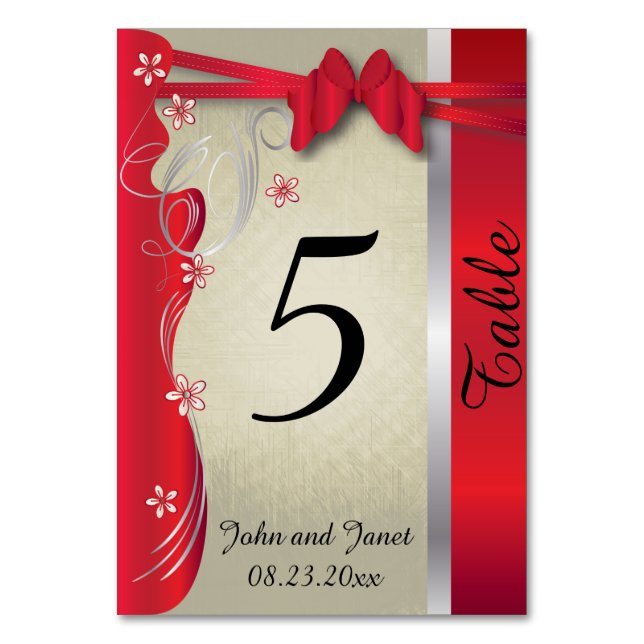 Vintage Classy Curvy Design | Deep Red Table Number (Front)