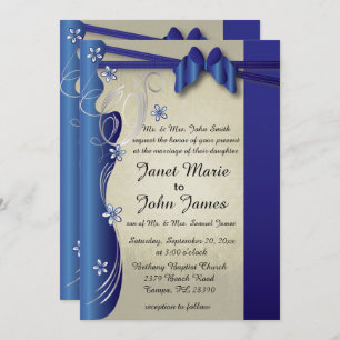 Vintage Classy Curvy Design   Sapphire and Silver Invitation