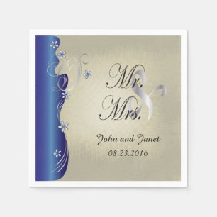 Vintage Classy Curvy Design Sapphire and Silver Napkins
