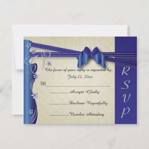 Vintage Classy Curvy Design  Sapphire and Silver RSVP Card