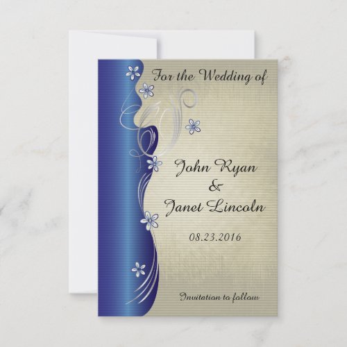 Vintage Classy Curvy Design  Sapphire and Silver Save The Date