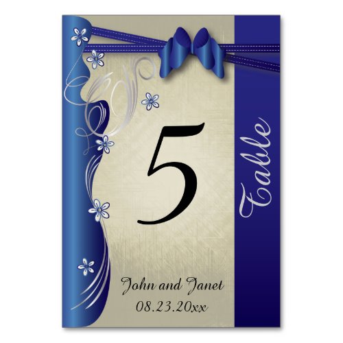 Vintage Classy Curvy Design  Sapphire and Silver Table Number