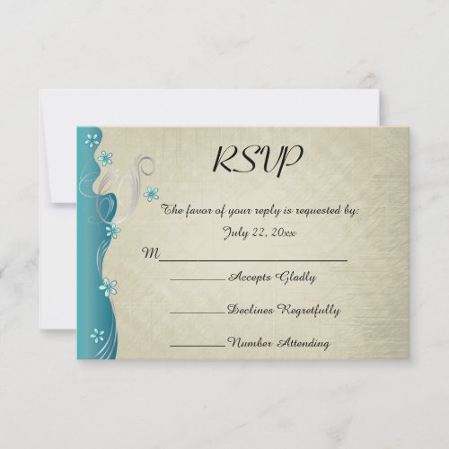 Vintage Classy Curvy Design  Turquoise RSVP Card