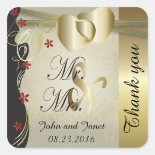 Vintage Classy Gold Heart Wedding Collection Square Sticker