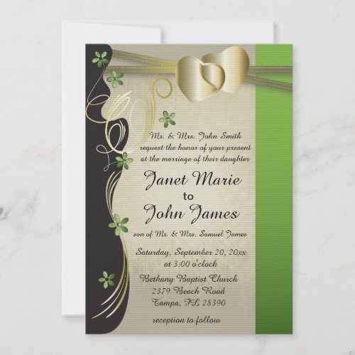 Vintage Classy Gold Heart with Peridot Flowers Invitation