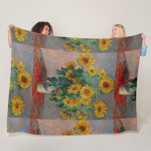 Vintage Claude Monet Bouquet of Sunflowers Fleece Blanket