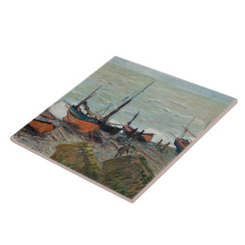 Vintage Claude Monet Fishing Boats Ceramic Tile