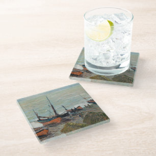Vintage Claude Monet Fishing Boats     Glass Coaster