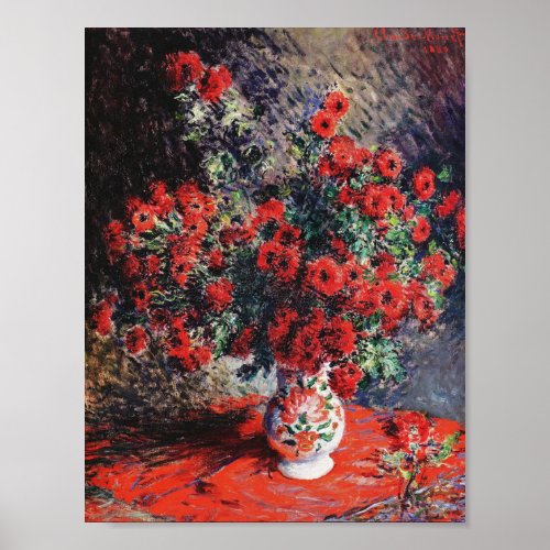 Vintage Claude Monet Red Chrysanthemums Poster