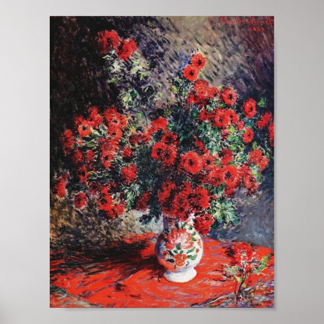 Vintage Claude Monet Red Chrysanthemums Poster (Front)
