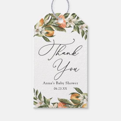 Vintage Clementine  Greenery Baby Shower Gift Tags