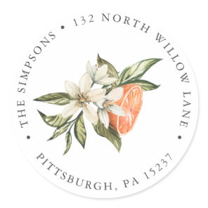 Vintage Clementine & Greenery  Return Address  Classic Round Sticker