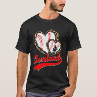 Vintage Cleveland Baseball Leopard Heart Baseball T-Shirt