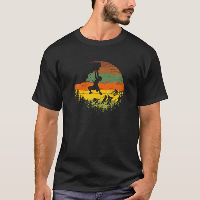 Vintage Climber Sunset Mountains Climbing Lovers T-Shirt (Front)