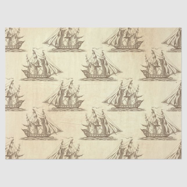 Vintage Clipper Ship on Cream Decoupage Tissue Paper (Front)
