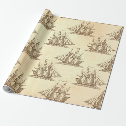 Vintage Clipper Ship on Cream Wrapping Paper