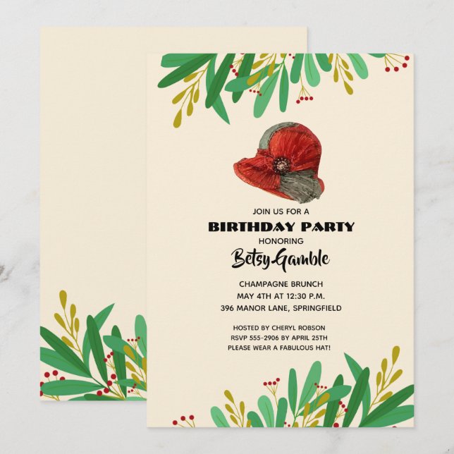 Vintage Cloche Derby Birthday Party Invitation (Front/Back)