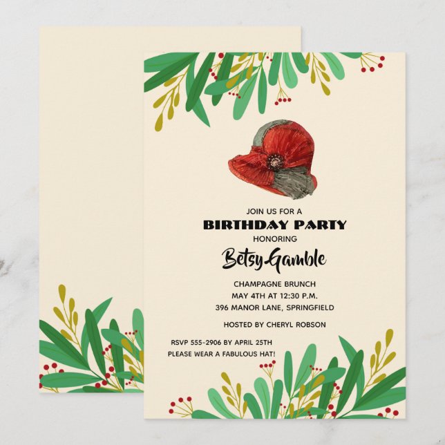 Vintage Cloche Derby Birthday Party Invitations (Front/Back)