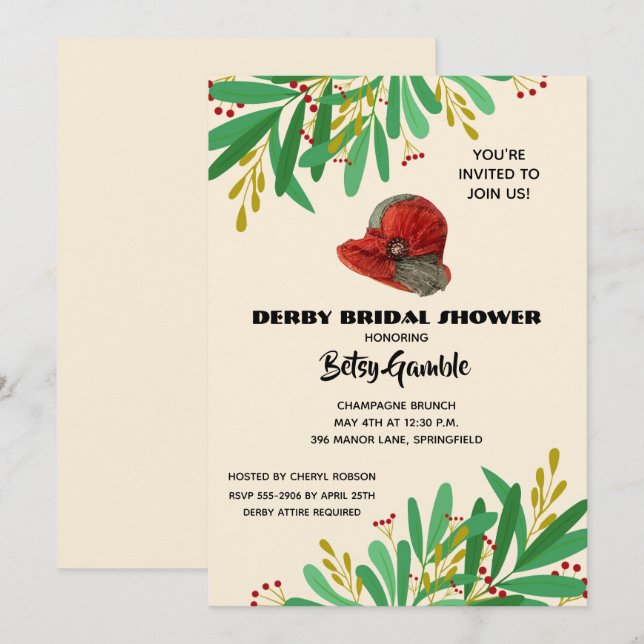 Vintage Cloche Derby Bridal Shower Invitation (Front/Back)