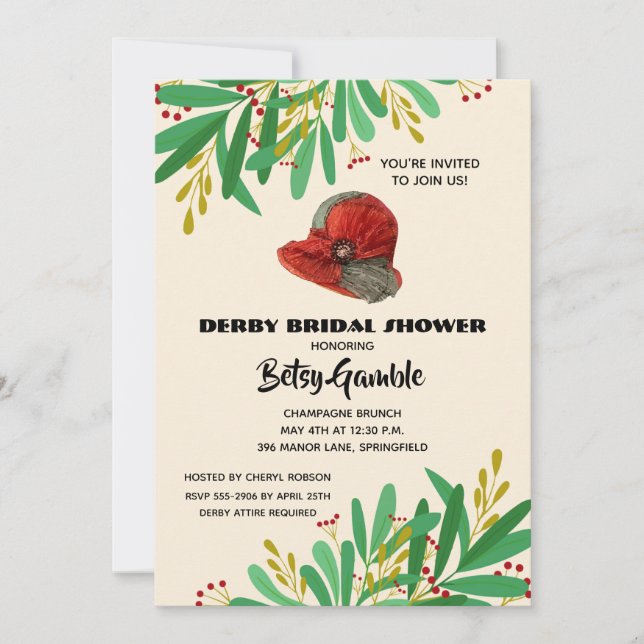 Vintage Cloche Derby Bridal Shower Invitations (Front)