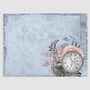 Vintage Clock and Blue Floral Decoupage Tissue Paper