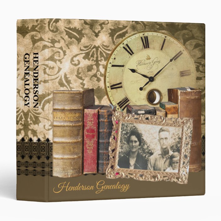 Vintage Clock And Books Genealogy 3 Ring Binder Zazzle Clock And Books Genealogy 3 Ring Binder