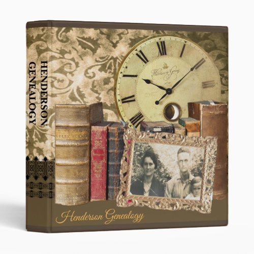 Vintage Clock and Books Genealogy 3 Ring Binder