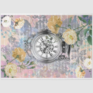 Vintage Clock and Roses Decoupage Tissue Paper