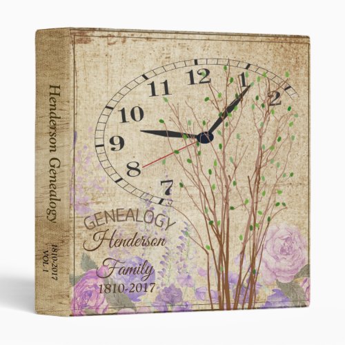 Vintage Clock Antique Genealogy Family Tree Album 3 Ring Binder