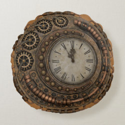 Vintage Clock Bronze Steampunk Antique Round Pillow
