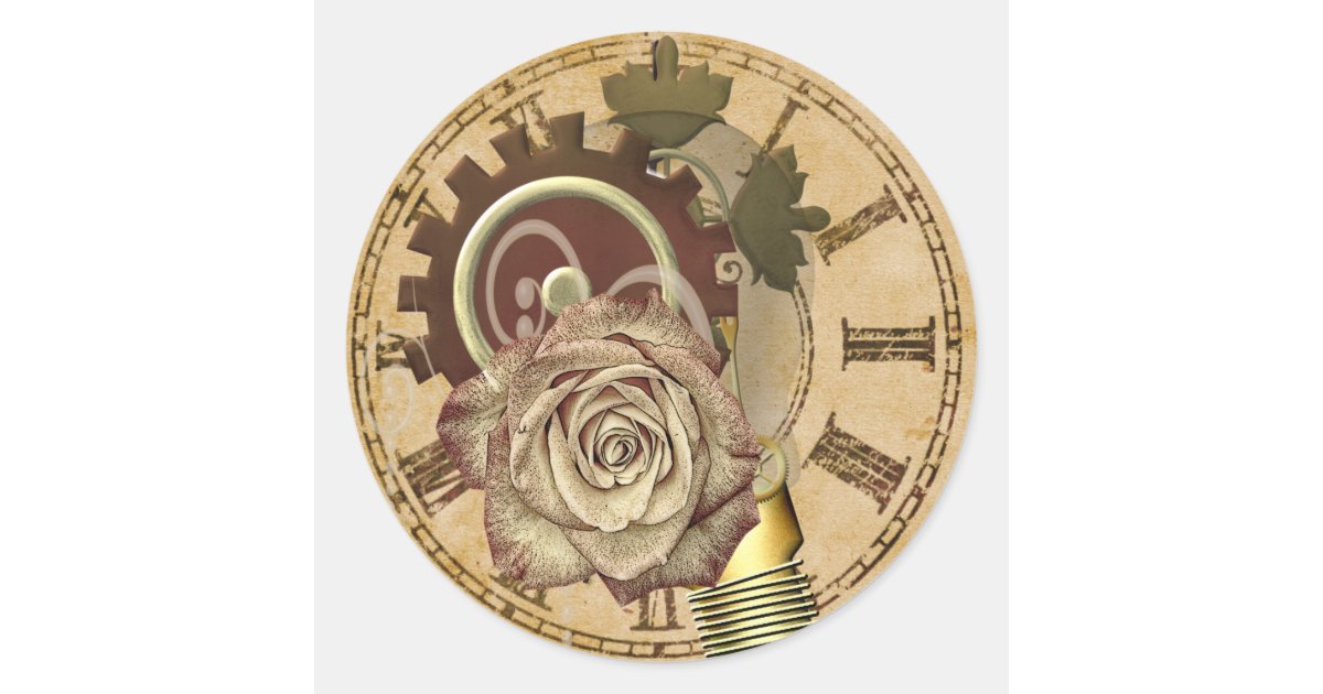 Vintage Clock Collage Classic Round Sticker | Zazzle