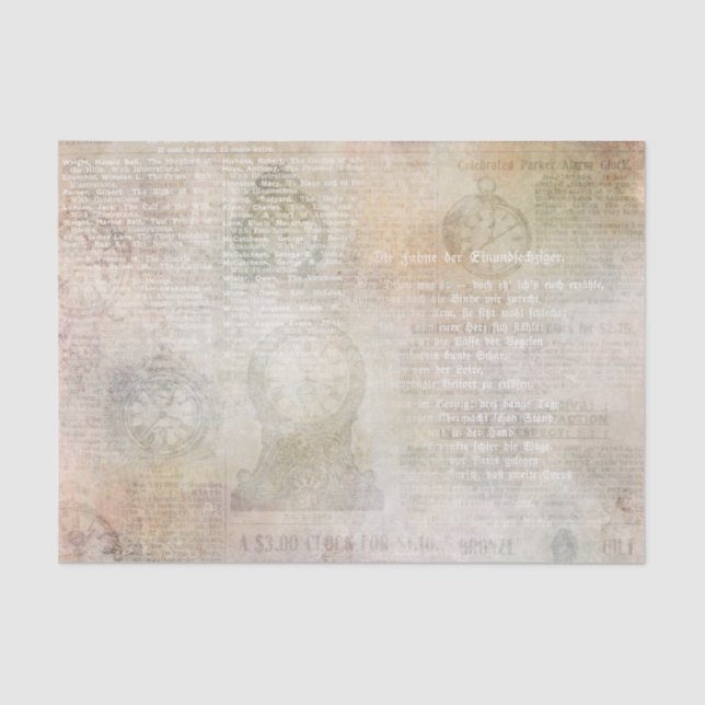 Vintage Clock Ephemera Tissue Paper (Front)